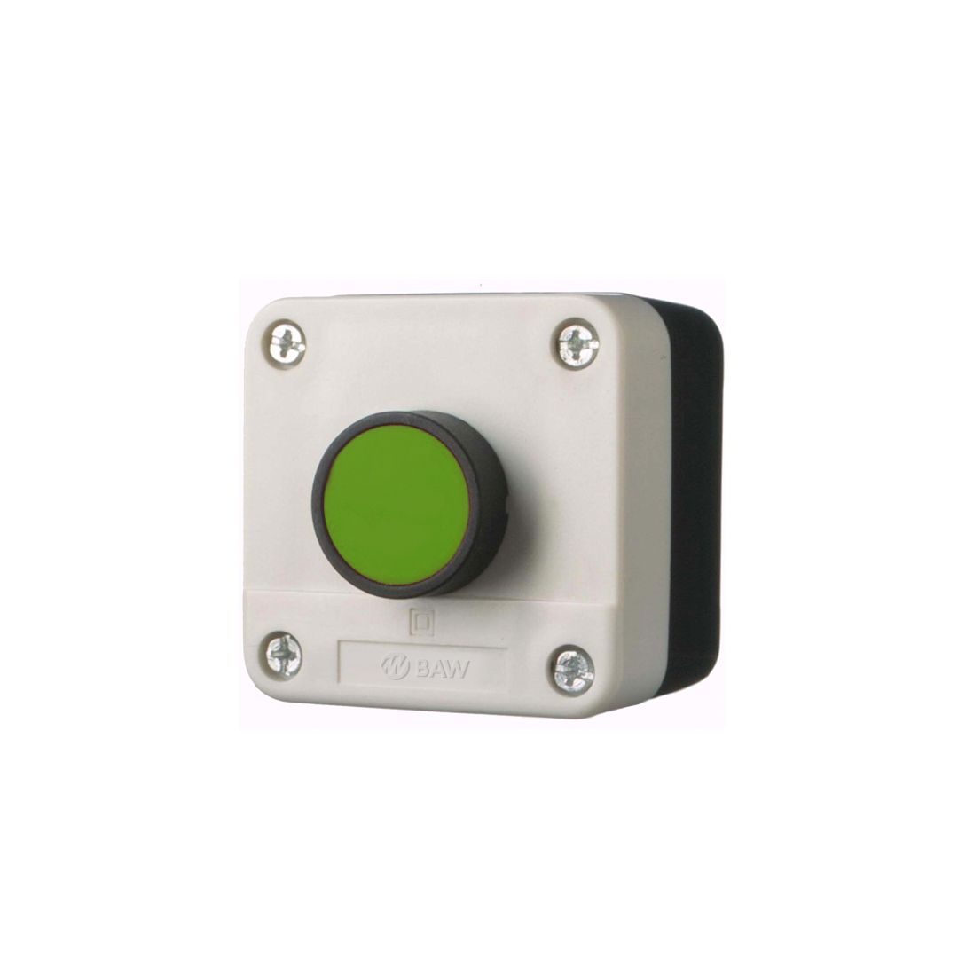 Caja plástica IP55 con un pulsador rasante Verde 