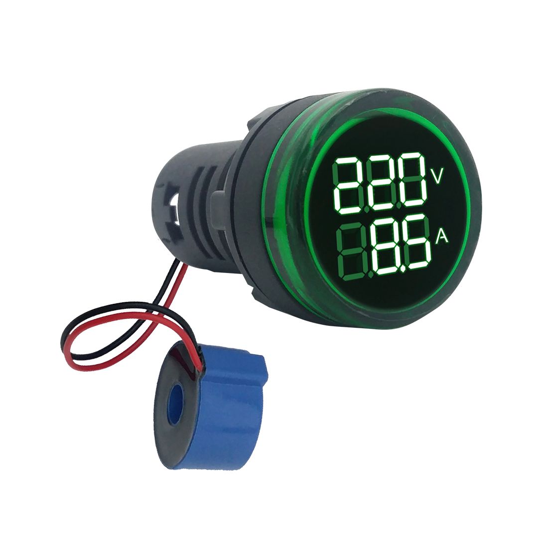 Mini Volt-Amperímetro digital LED 80-500Vca y 100A~. VERDE