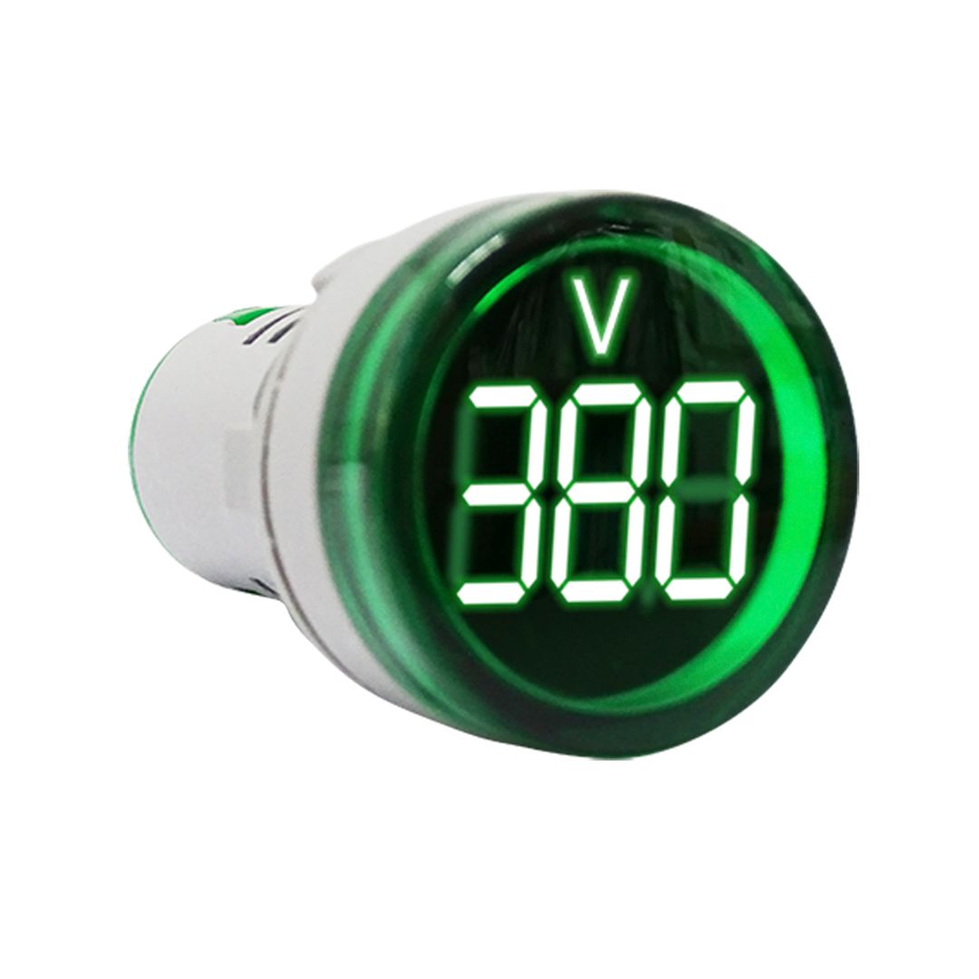Mini Voltímetro digital LED Ø29mm. 80-500Vca. P/panel. VERDE