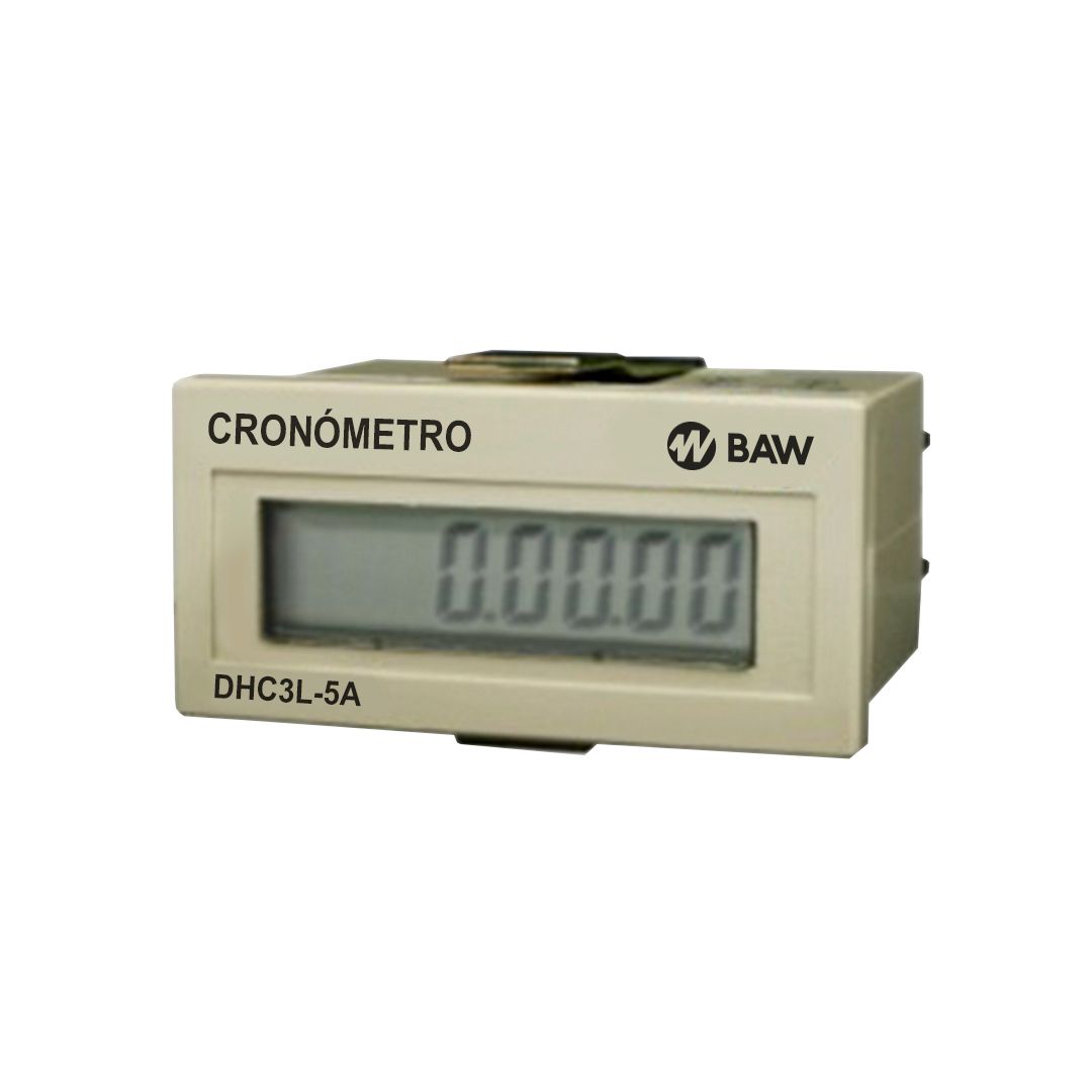 Cronometro: 9999h 59m 59s. Entrada de señal 110/220Vca/cc.