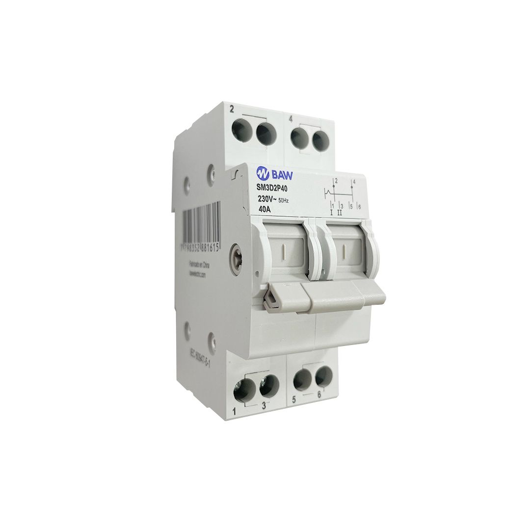 Conmutadora manual 2P I-0-II. 40A 230Vca 50Hz. IEC 60947-5-1.