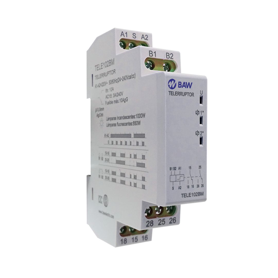 Telerruptor.  24-240Vca/cc. Contactos: 2CO 10A. 1 módulo DIN.