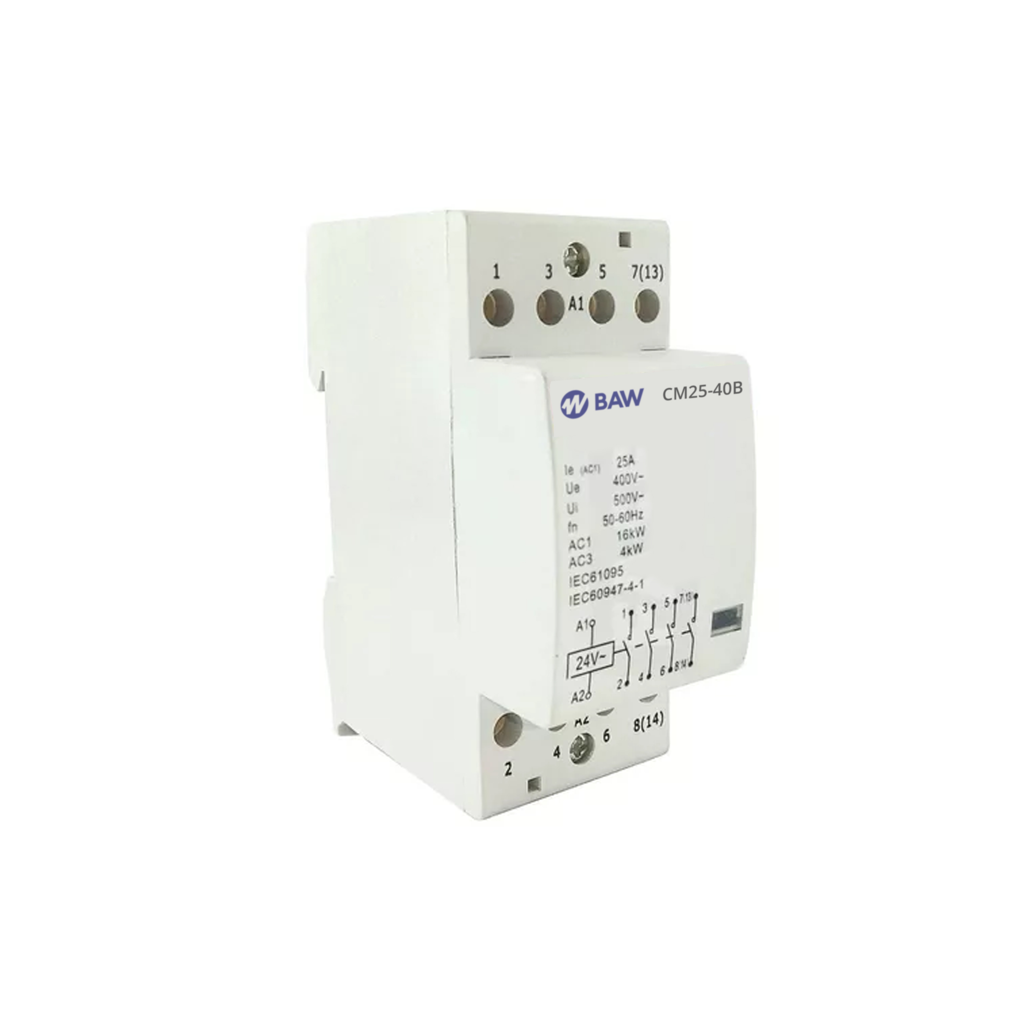 Contactor modular 4P 4NO. Un=400Vca. In=25A. Uc=24Vca.