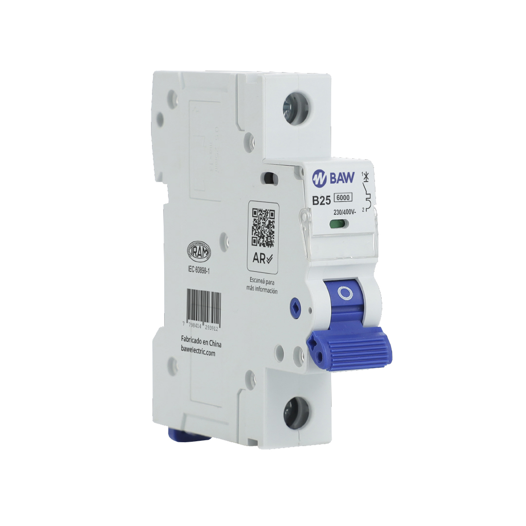 Interruptor Termomagnético 1P. 25A Icn 6kA Curva B. Serie L.