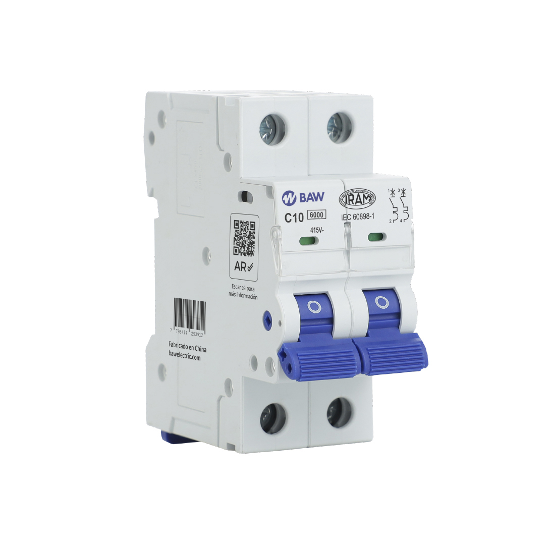 Interruptor Termomagnético 2P. 10A Icn 6kA Curva C. Serie L.