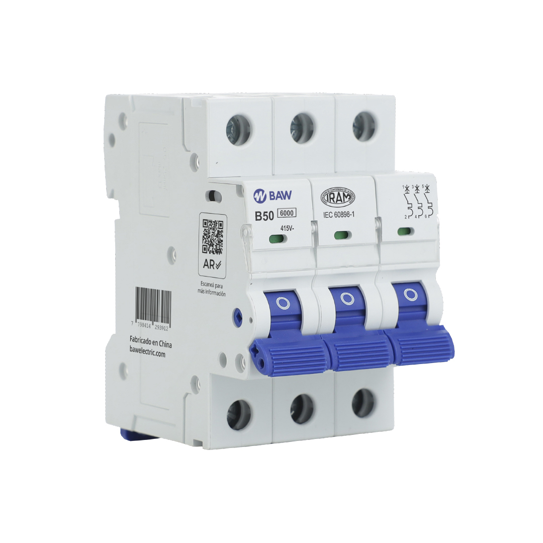 Interruptor Termomagnético 3P. 50A Icn 6kA Curva B. Serie L.