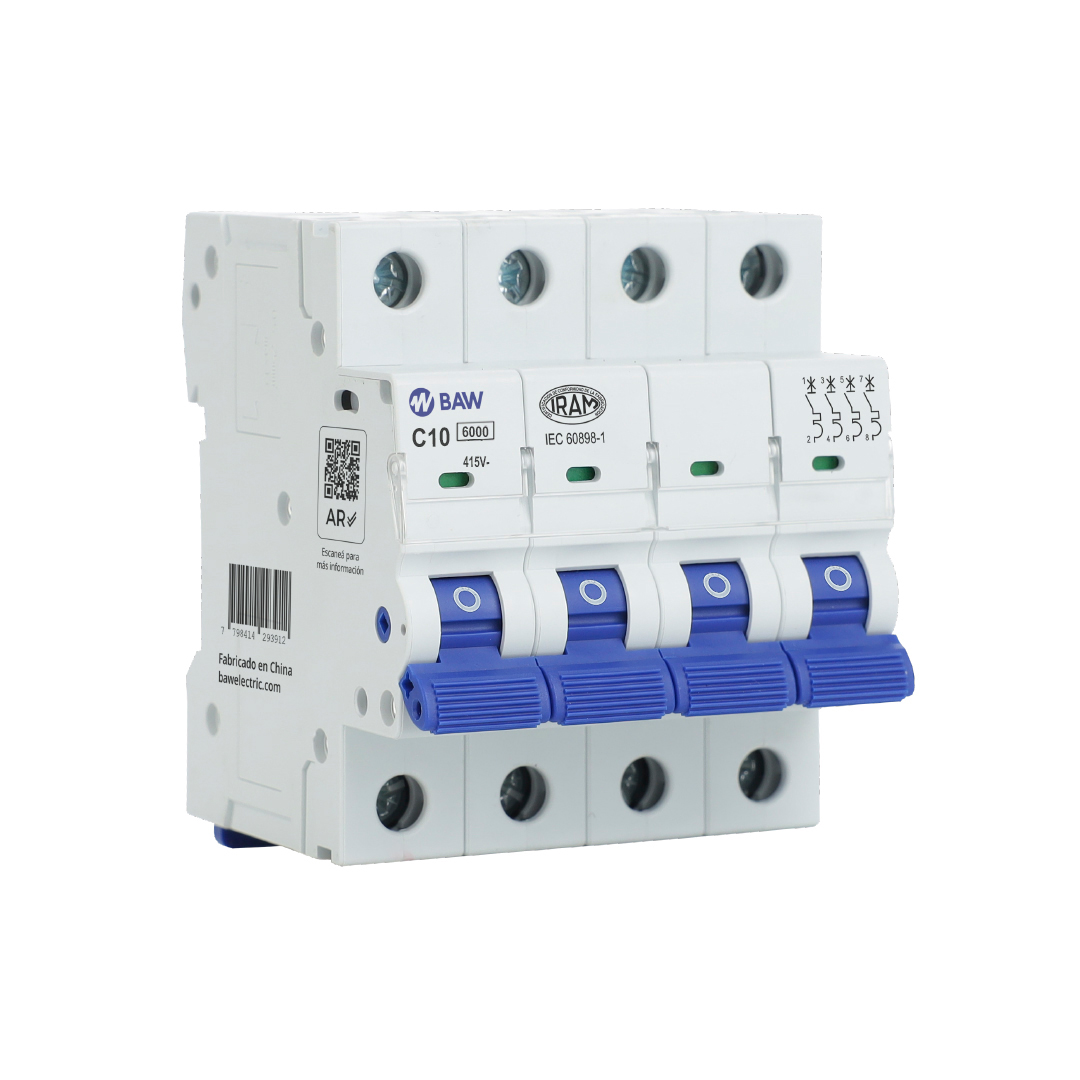 Interruptor Termomagnético 4P. 10A Icn 6kA Curva C. Serie L.