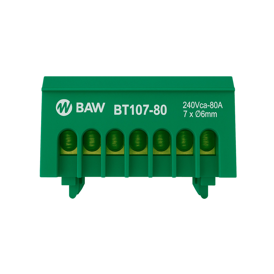 Repartidor modular 1P Tomas: 7 (1,5-6mm²) 55x14x27mm. VERDE