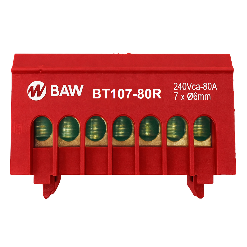 Repartidor modular 1P Tomas: 7 (1,5-6mm²) 55x14x27mm. ROJO