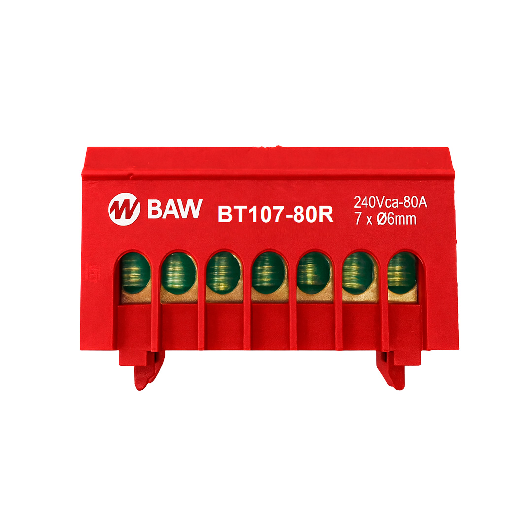 Repartidor modular 1P Tomas: 7 (1,5-6mm²) 55x14x27mm. ROJO