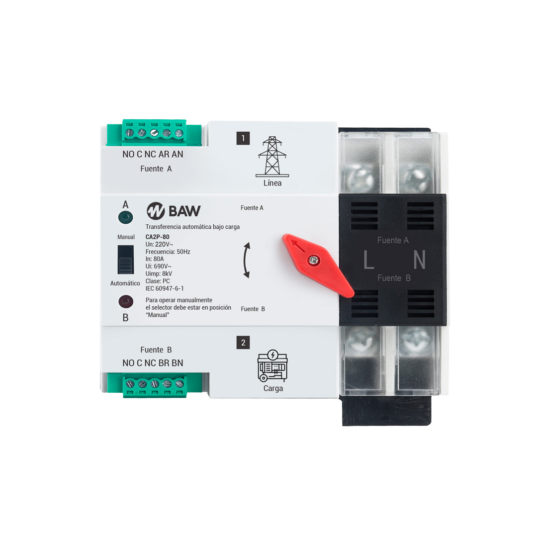 Llave conmutadora de Transferencia Automática ATS 2P 80A.